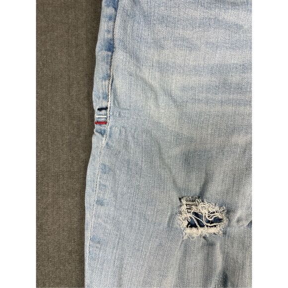 Vintage 90s Distressed Baggy Jeans Tommy Jeans Women 14 32 Light Wash Grunge - Picture 3 of 15